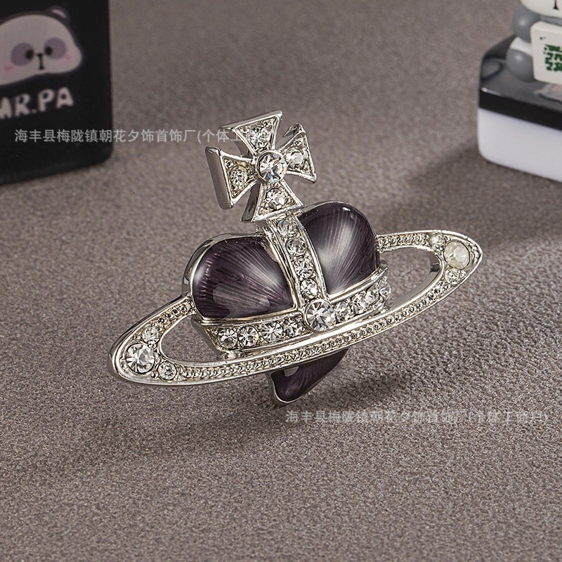 The Queen Mother Of The West Enamel Colorfulful Heart Saturn Brooch Peach Heart Multi-Colorful Versatile Trendyy Winter Suit Coat Brooch - Image 5